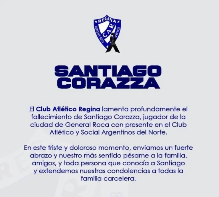 Club Atl&eacute;tico Regina acompa&ntilde;a a la familia del joven fallecido. Foto: redes