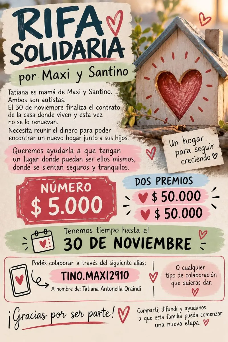 Tatiana organiz&oacute; una rifa para reunir el dinero que necesita para afrontar los gastos de la mudanza. Imagen: gentileza.