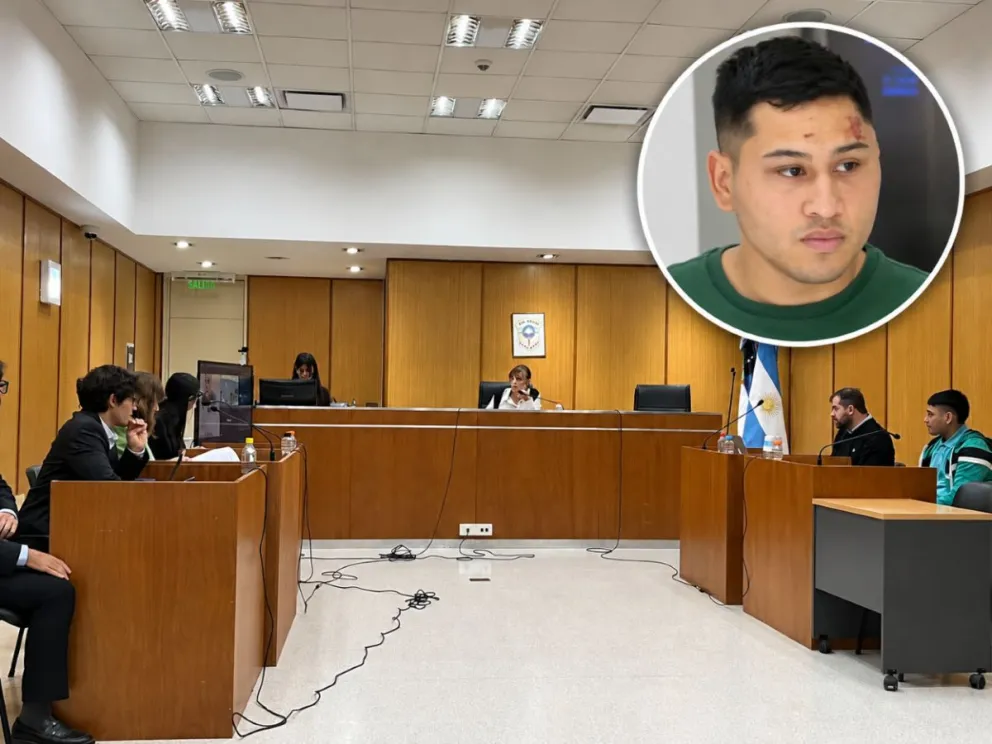 Axel Adrián Araneda, acusado por la muerte de cuatro personas en la Ruta 22, durante una audiencia judicial en Roca. Foto: gentileza