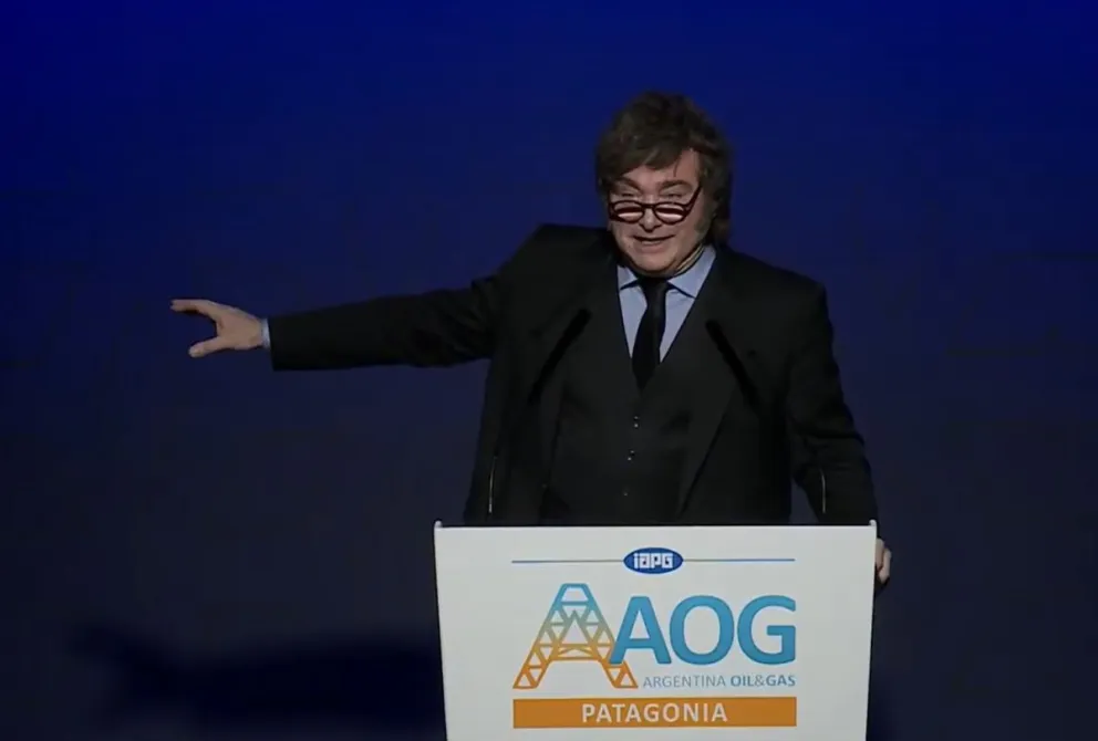 Javier Milei fue el primer orador en la apertura formal de la feria del sector hidrocarburífero de la región. (Foto: cap)